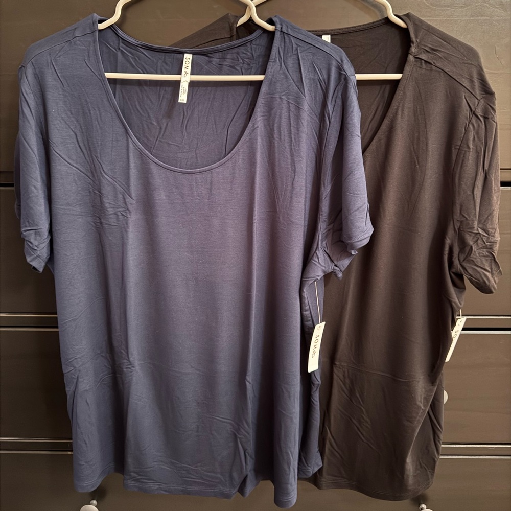 2 NWT Soma Coolnights Sleep Tees Pajamas - Navy Blue and Black XXL sleep shirt
